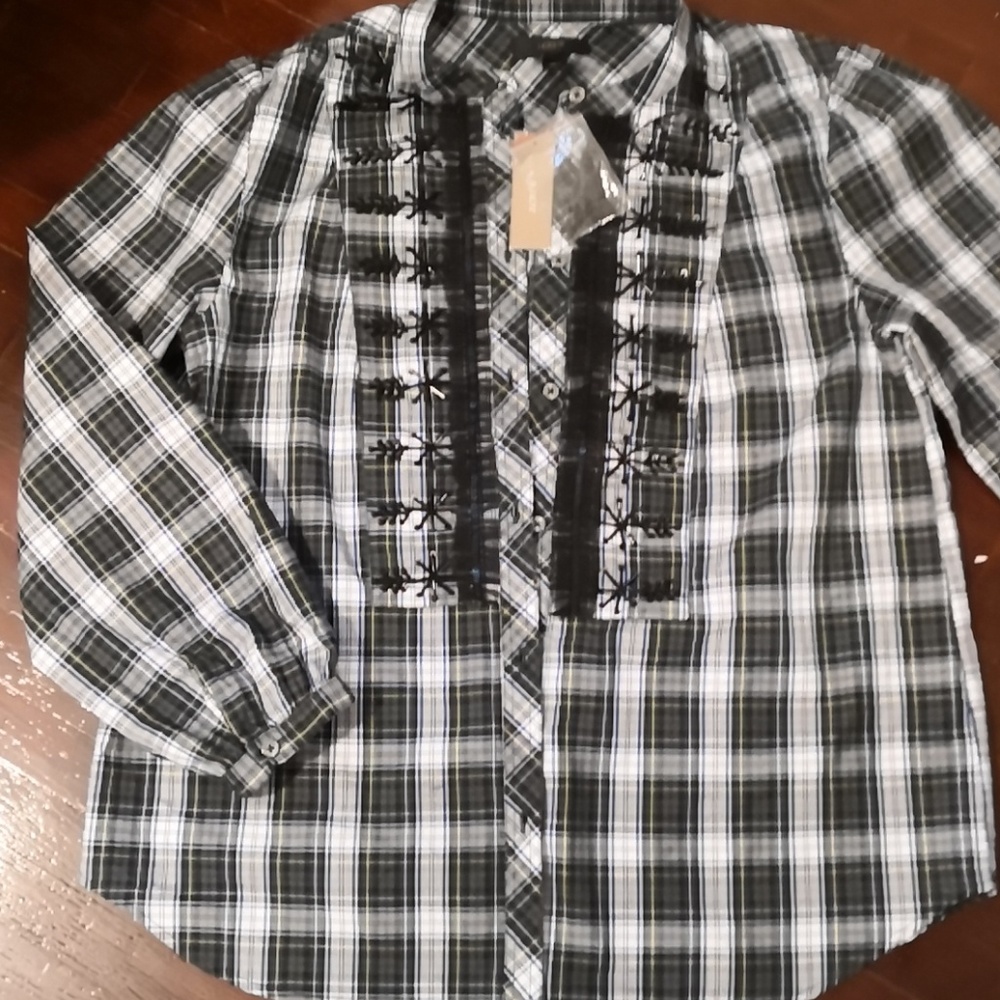 J Crew Embellished Plaid Button Down